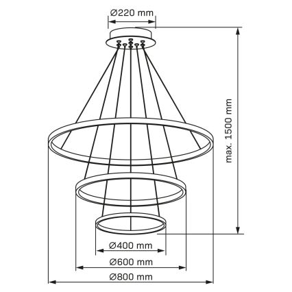 LED-kattokruunu johdossa LEA LED/60W/230V 4000K halkaisija 80 cm mattakromi