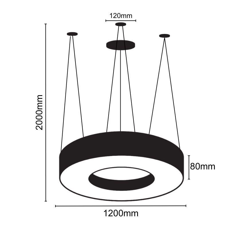 LED-kattokruunu johdossa LED/60W/230V 4000K halkaisija 120 cm musta
