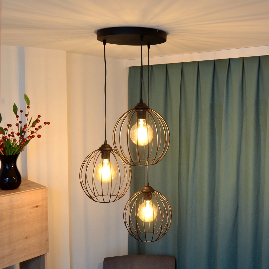 LED-kattokruunu johdossa MERCURE 3xE27/15W/230V ø 50 cm musta