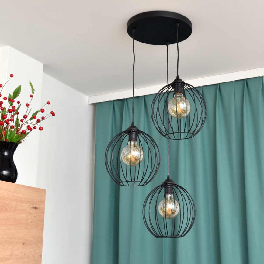 LED-kattokruunu johdossa MERCURE 3xE27/15W/230V ø 50 cm musta