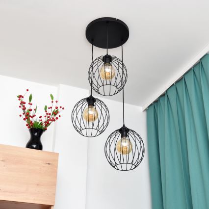 LED-kattokruunu johdossa MERCURE 3xE27/15W/230V ø 50 cm musta