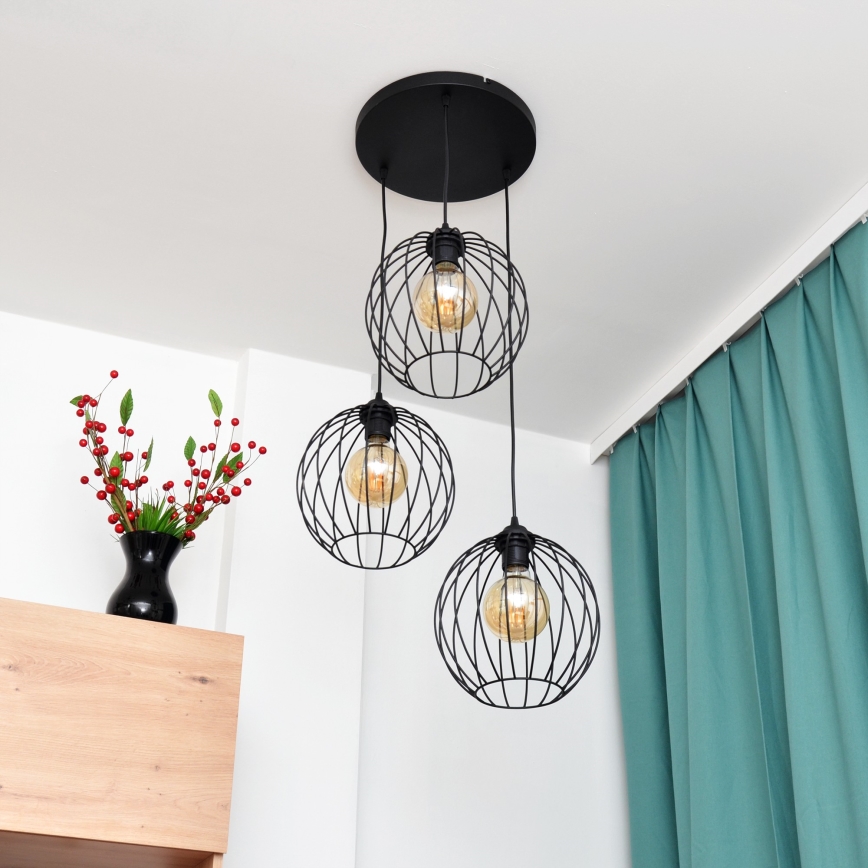 LED-kattokruunu johdossa MERCURE 3xE27/15W/230V ø 50 cm musta