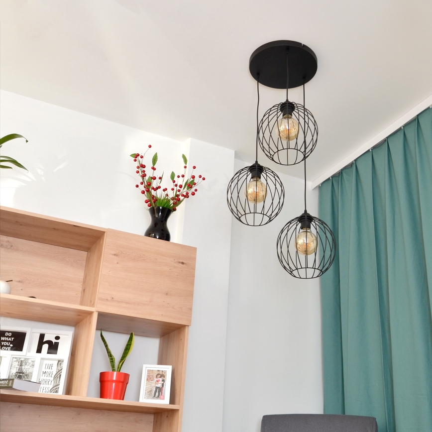 LED-kattokruunu johdossa MERCURE 3xE27/15W/230V ø 50 cm musta