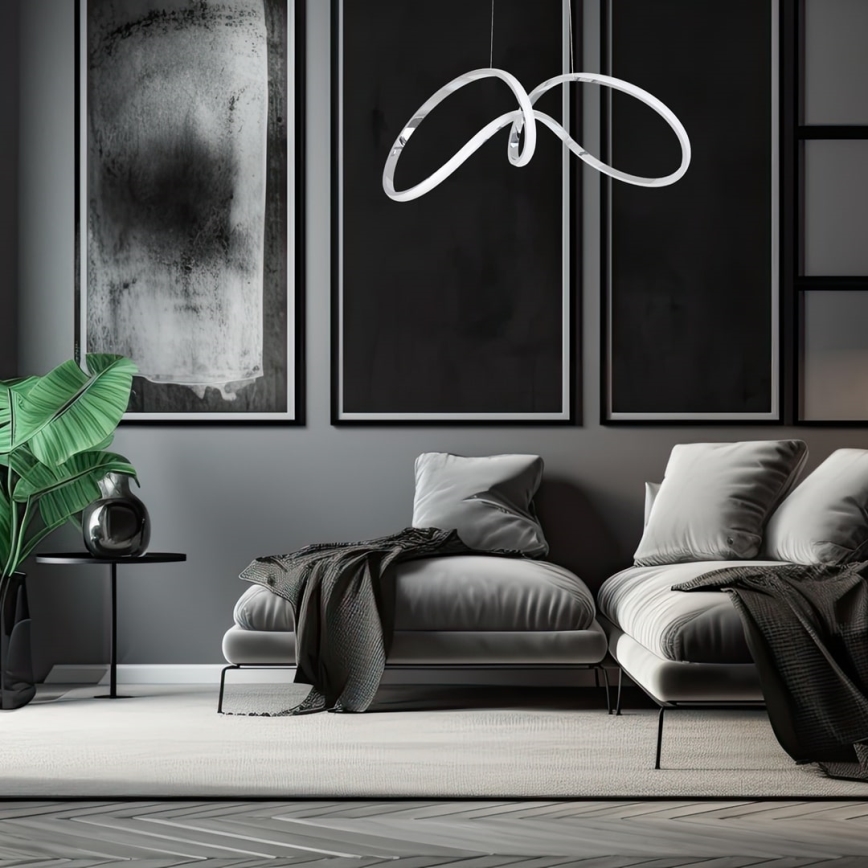 LED-kattokruunu johdossa TESORO LED/48W/230V kiiltävä kromi