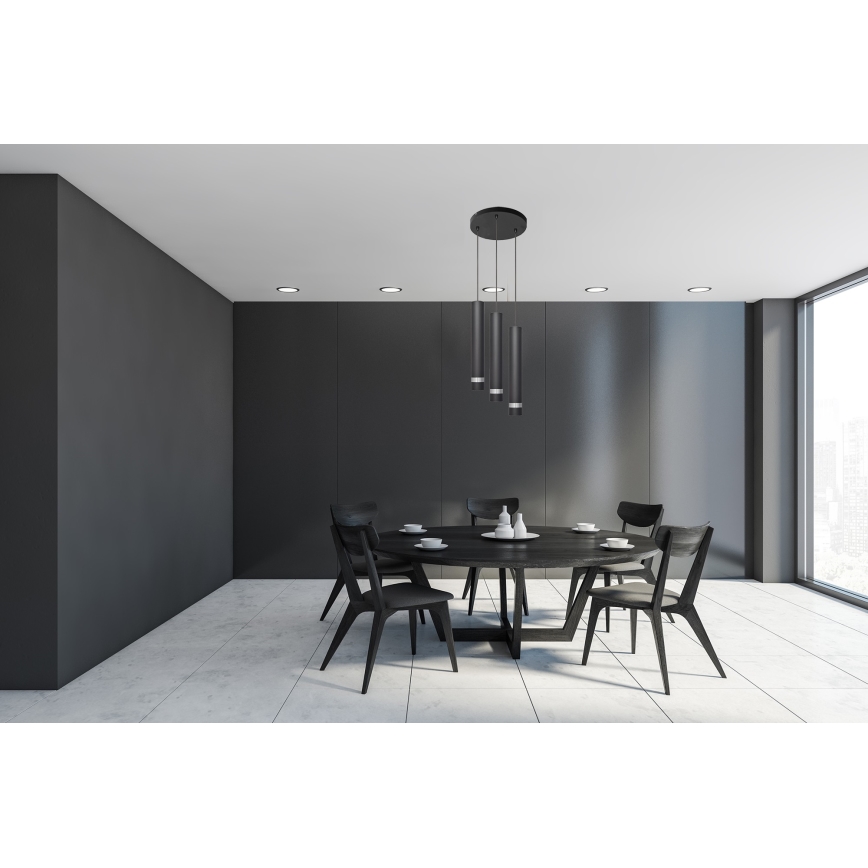 LED-kattokruunu johdossa TUBA 3xGU10/4,8W/230V musta/kiiltävä kromi