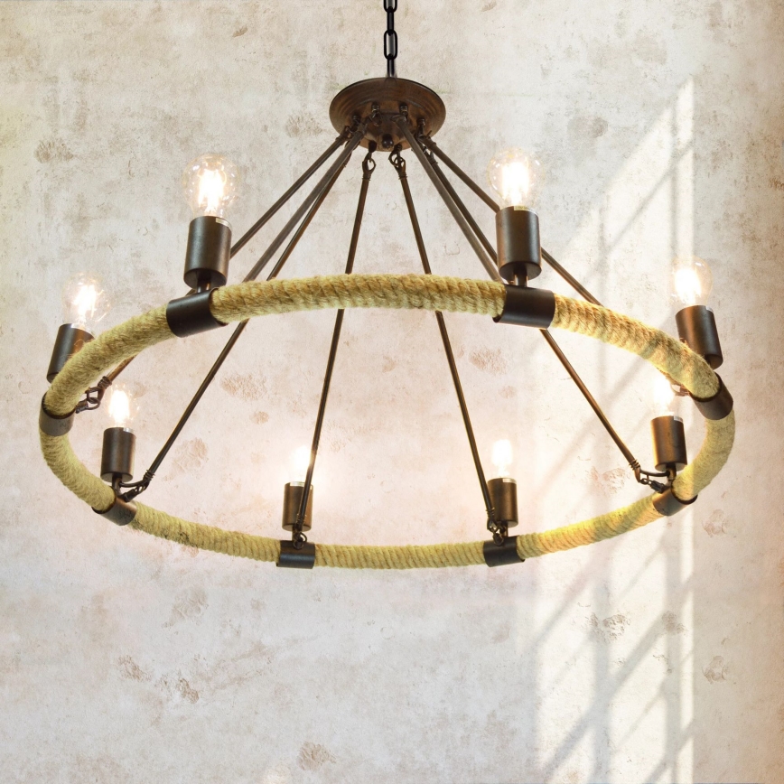 LED Kattokruunu ketjussa ROPE ARTHUR 8xE27/6W/230V