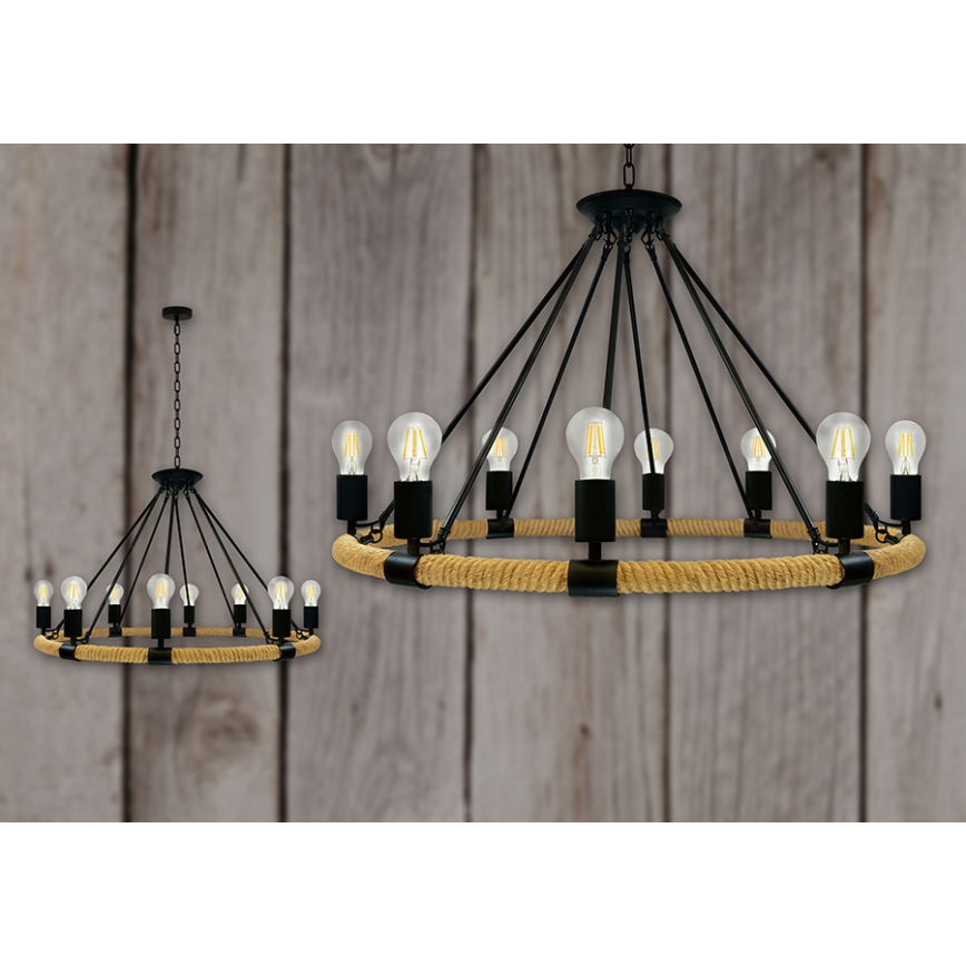 LED Kattokruunu ketjussa ROPE ARTHUR 8xE27/6W/230V