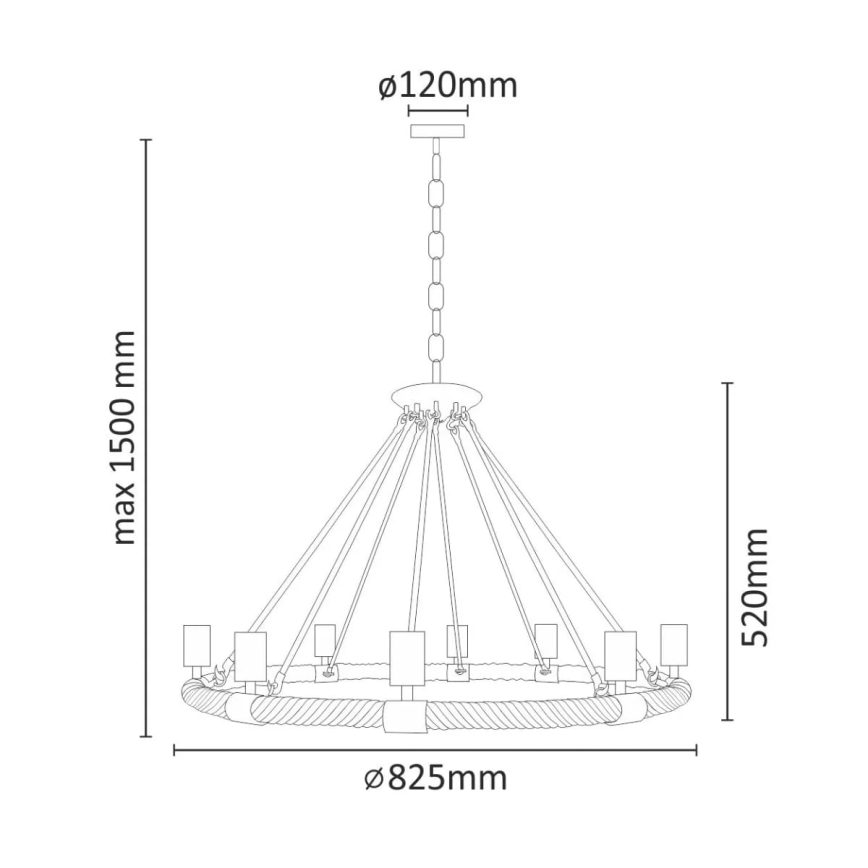 LED Kattokruunu ketjussa ROPE ARTHUR 8xE27/6W/230V