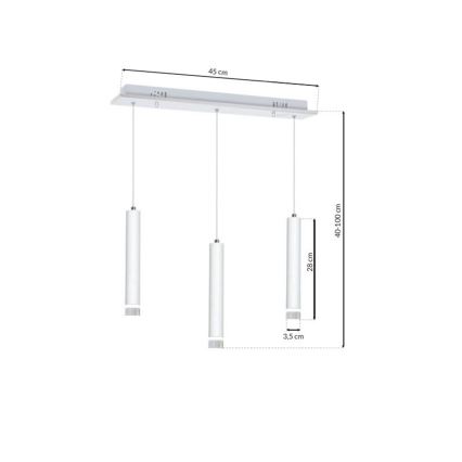 LED-kattokruunu narussa ALBA 3xLED/15W/230V valkoinen