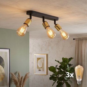 LED-kattospotti TOP 3xE27/15W/230V musta/kultainen