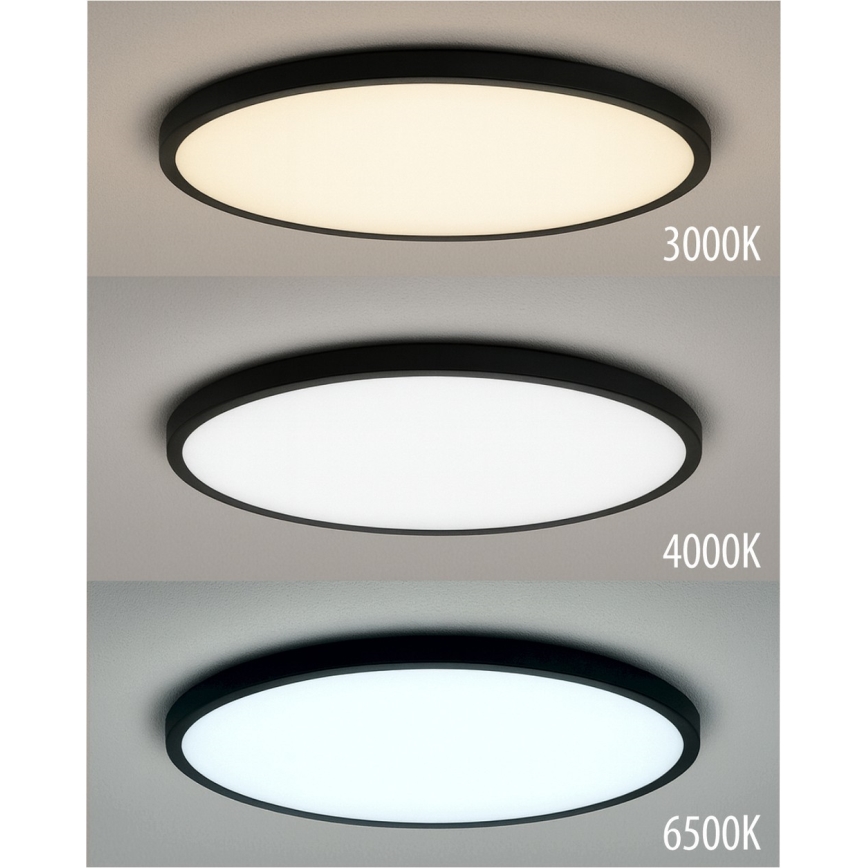 LED-kattovalaisin 40 W / 230 V, säädettävä valonväri 3000/4000/6500 K, Ø 50 cm, musta