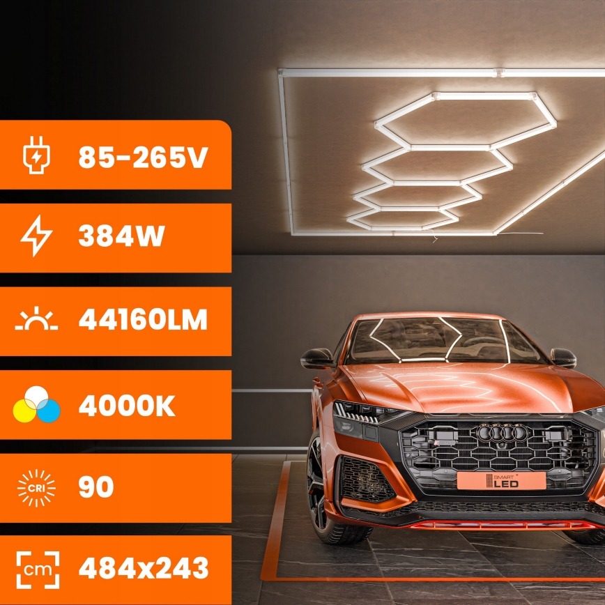 LED-kattovalaisin HEXAGON LED/426W/85-265V 4000K 484x243 cm CRI 90 IP44 valkoinen