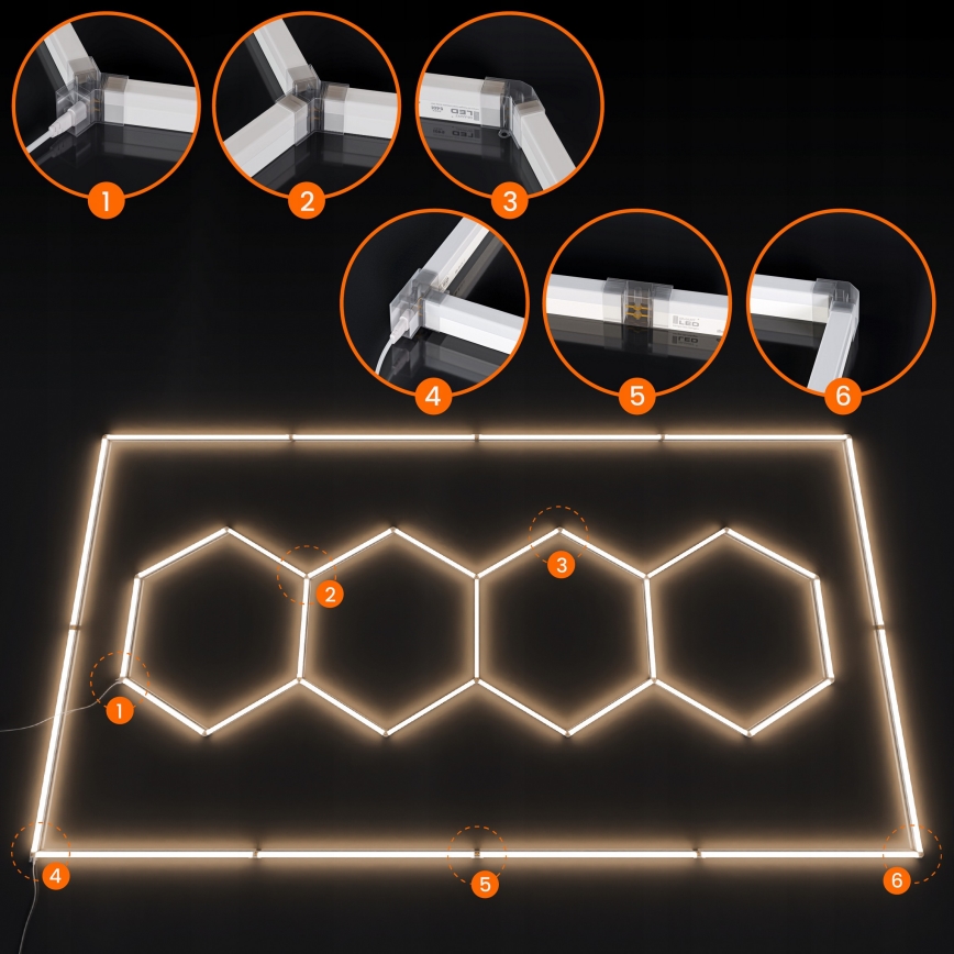 LED-kattovalaisin HEXAGON LED/426W/85-265V 4000K 484x243 cm CRI 90 IP44 valkoinen