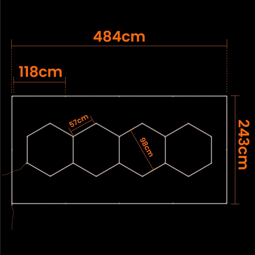 LED-kattovalaisin HEXAGON LED/426W/85-265V 4000K 484x243 cm CRI 90 IP44 valkoinen