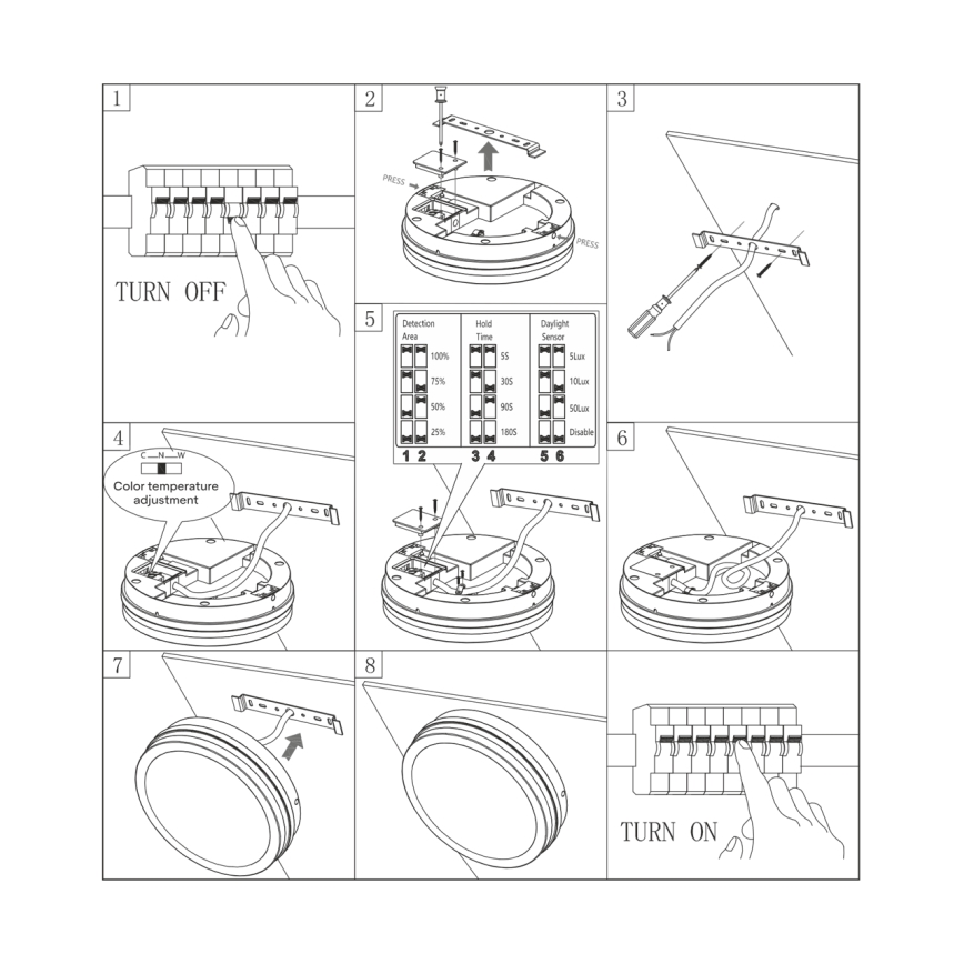 LED-kattovalaisin kylpyhuoneeseen anturilla ELLÉ LED/24W/230V 3000/4000/6500K halkaisija 26 cm IP54 antrasiitti