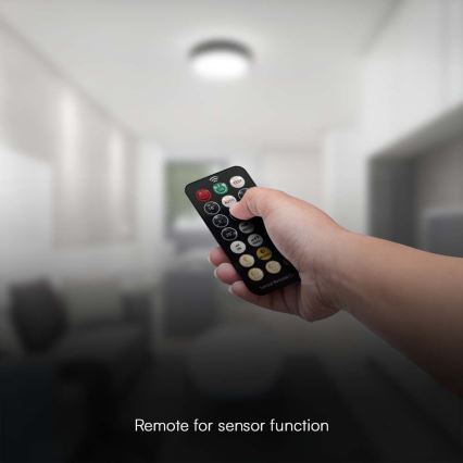 LED-kattovalaisin kylpyhuoneeseen anturilla LED/18W/230V 4000K IP44 halkaisija 29,5 cm musta + kauko-ohjaus