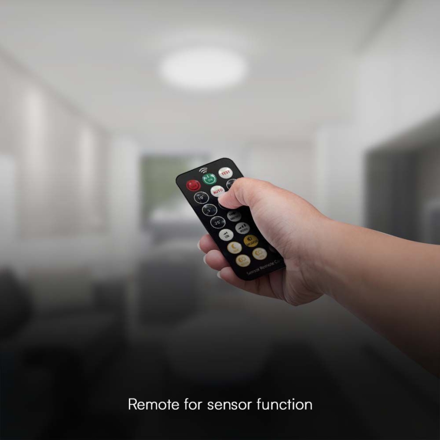 LED-kattovalaisin kylpyhuoneeseen anturilla LED/18W/230V 6500K IP44 halkaisija 29,5 cm valkoinen + kauko-ohjaus