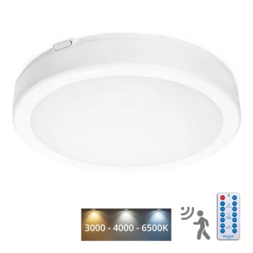 LED-kattovalaisin kylpyhuoneeseen anturilla NAIROS LED/18W/230V IP65 3000/4000/6500K halkaisija 30 cm valkoinen + kauko-ohjaus