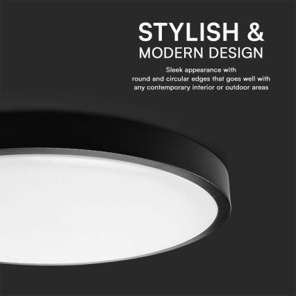 LED-kattovalaisin kylpyhuoneeseen LED/24W/230V 6500K IP44 halkaisija 29,5 cm musta
