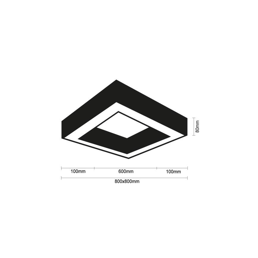 LED kattovalaisin LED/100W/230V 3000/4000/6500K 80x80 cm musta