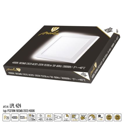 LED-kattovalaisin LED/18W/230V 4000K 22,5x22,5 cm