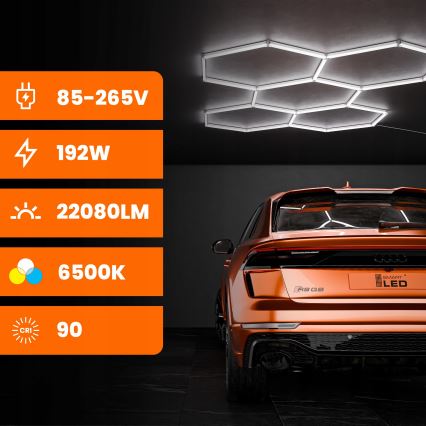 LED-kattovalaisin HEXAGON LED/192W/85-265V 6500K 298x209 cm CRI 90 IP54 valkoinen