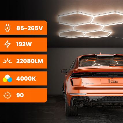 LED-kattovalaisin HEXAGON LED/240W/85-265V 4000K 298x209 cm Ra 90 IP44 valkoinen