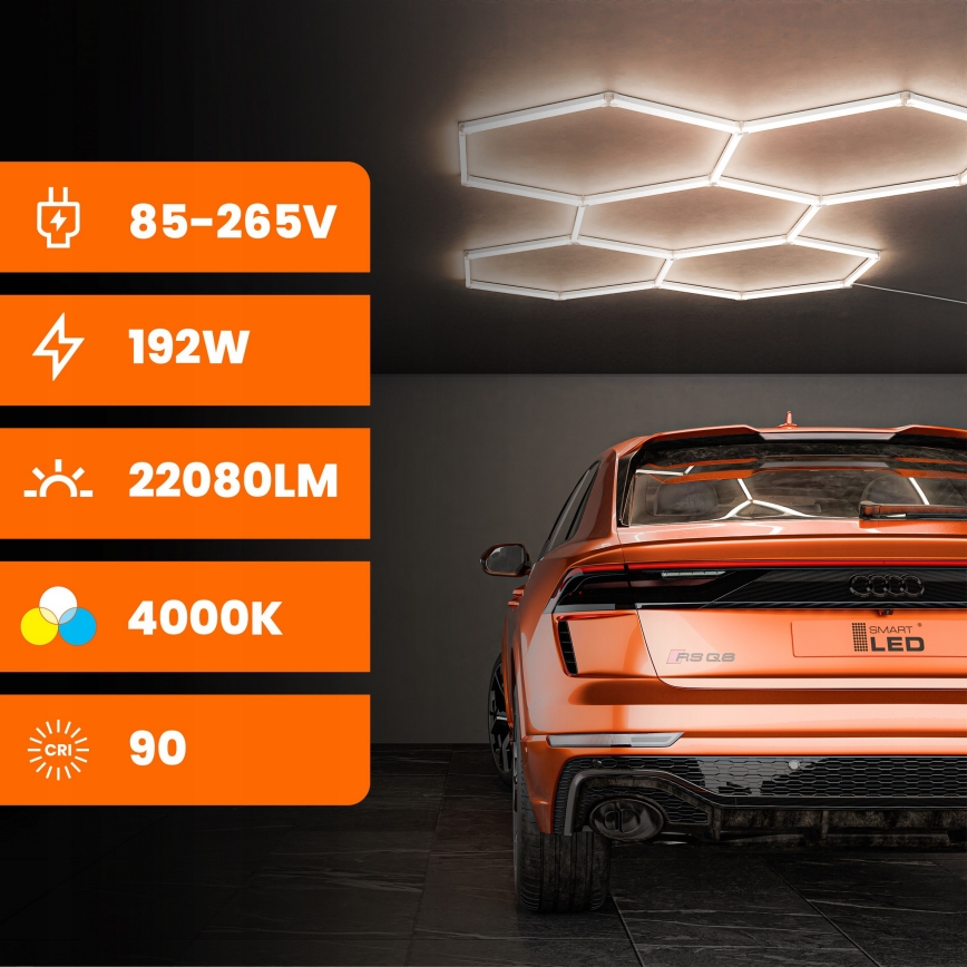 LED-kattovalaisin HEXAGON LED/240W/85-265V 4000K 298x209 cm Ra 90 IP44 valkoinen