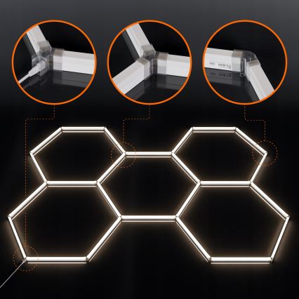 LED-kattovalaisin HEXAGON LED/240W/85-265V 4000K 298x209 cm Ra 90 IP44 valkoinen