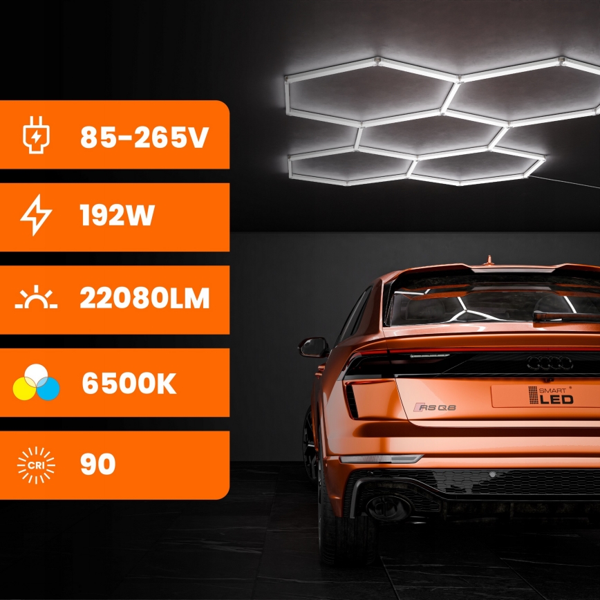 LED-kattovalaisin HEXAGON LED/240W/85-265V 6500K 298x209 cm CRI 90 IP44 valkoinen