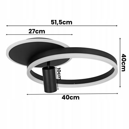 LED-kattovalaisin LED/38W/230V + 1xGU10/30W musta