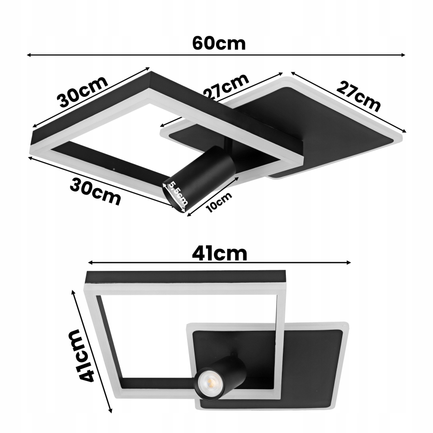 LED-kattovalaisin LED/38W/230V + 1xGU10/30W musta