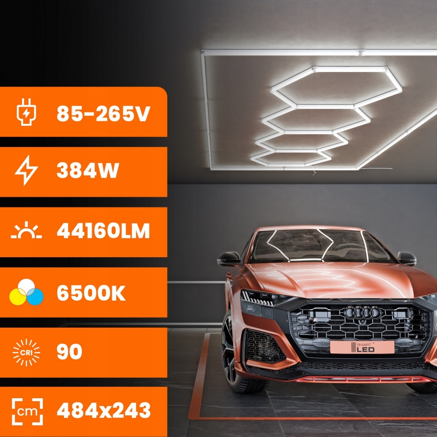 LED-kattovalaisin HEXAGON LED/426W/85-265V 6500K 484x243 cm CRI 90 IP44 valkoinen