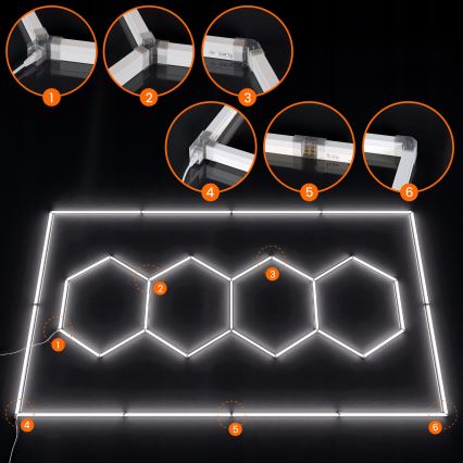 LED-kattovalaisin HEXAGON LED/426W/85-265V 6500K 484x243 cm CRI 90 IP44 valkoinen