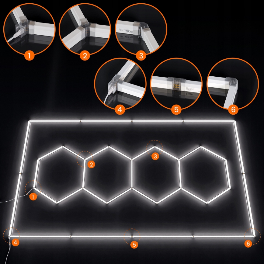 LED-kattovalaisin HEXAGON LED/426W/85-265V 6500K 484x243 cm CRI 90 IP44 valkoinen