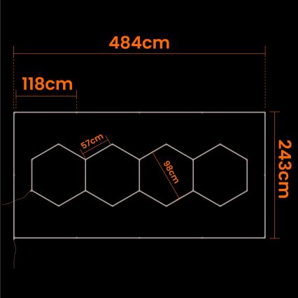 LED-kattovalaisin HEXAGON LED/426W/85-265V 6500K 484x243 cm CRI 90 IP44 valkoinen