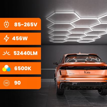 LED-kattovalaisin HEXAGON LED/570W/85-265V 6500K 522x298 cm CRI 90 IP44 valkoinen