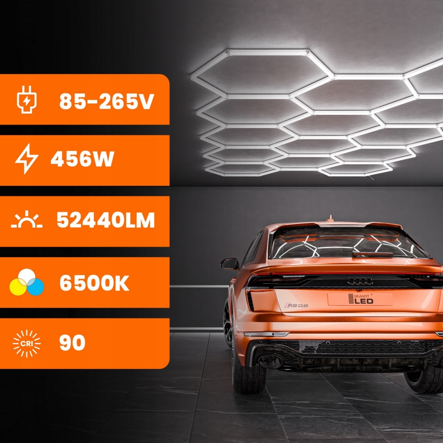 LED-kattovalaisin HEXAGON LED/570W/85-265V 6500K 522x298 cm CRI 90 IP44 valkoinen