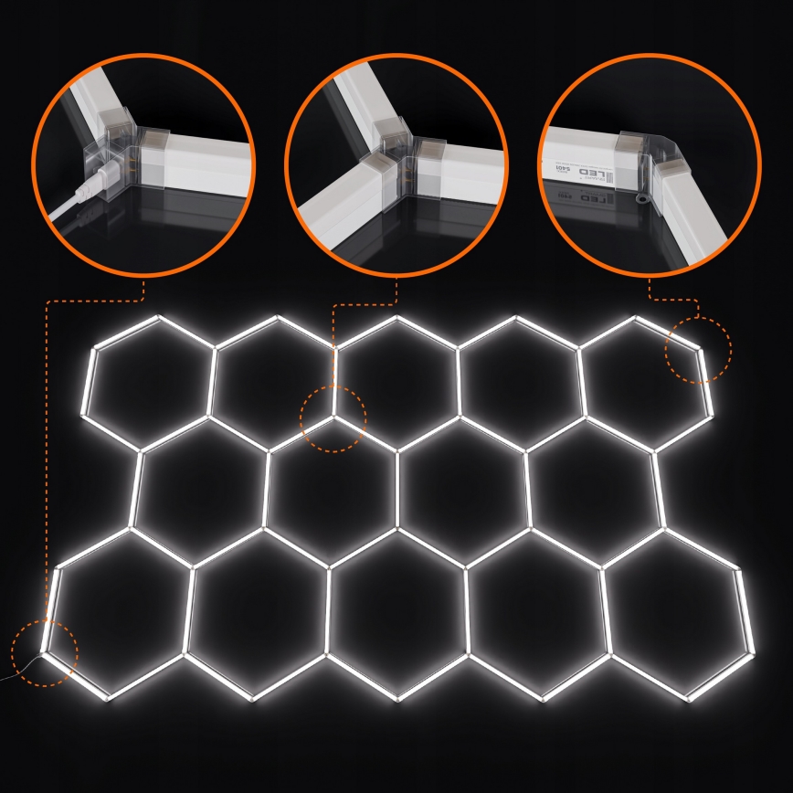LED-kattovalaisin HEXAGON LED/570W/85-265V 6500K 522x298 cm CRI 90 IP44 valkoinen