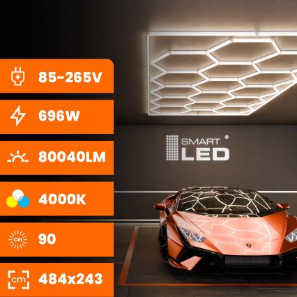 LED-kattovalaisin HEXAGON LED/696W/85-265V 4000K 484x243 cm CRI 90 IP44 valkoinen