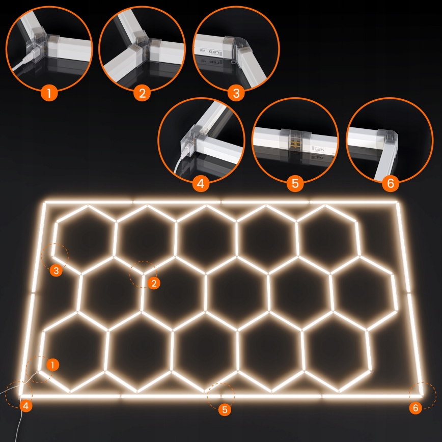 LED-kattovalaisin HEXAGON LED/696W/85-265V 4000K 484x243 cm CRI 90 IP44 valkoinen