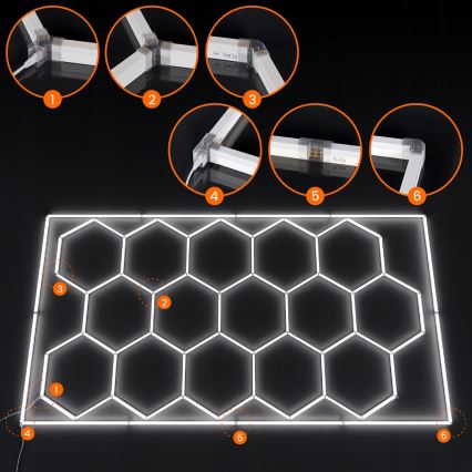 LED-kattovalaisin HEXAGON LED/696W/85-265V 6500K 484x243 cm CRI 90 IP44 valkoinen