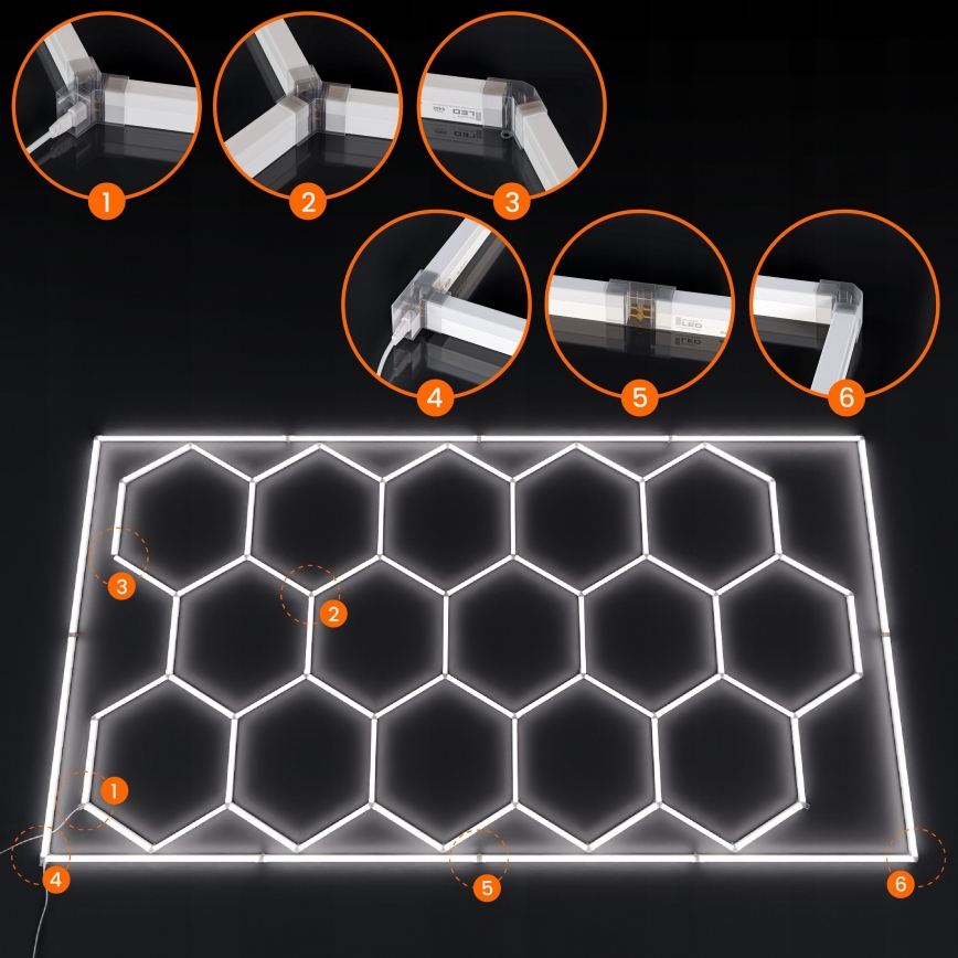 LED-kattovalaisin HEXAGON LED/696W/85-265V 6500K 484x243 cm CRI 90 IP44 valkoinen
