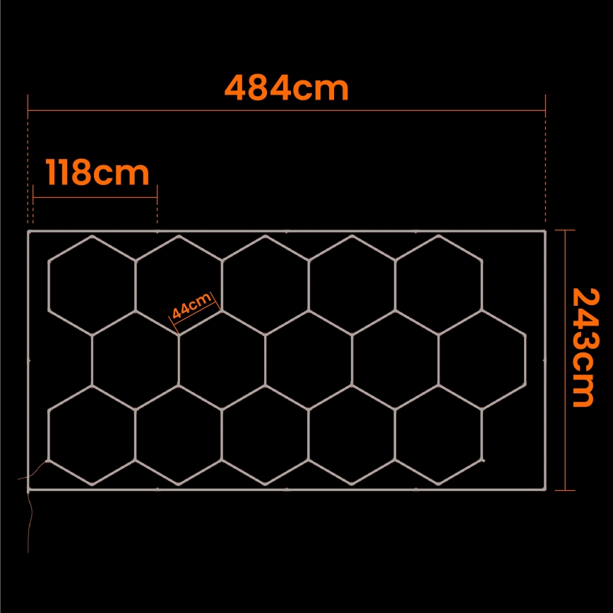 LED-kattovalaisin HEXAGON LED/696W/85-265V 6500K 484x243 cm CRI 90 IP44 valkoinen