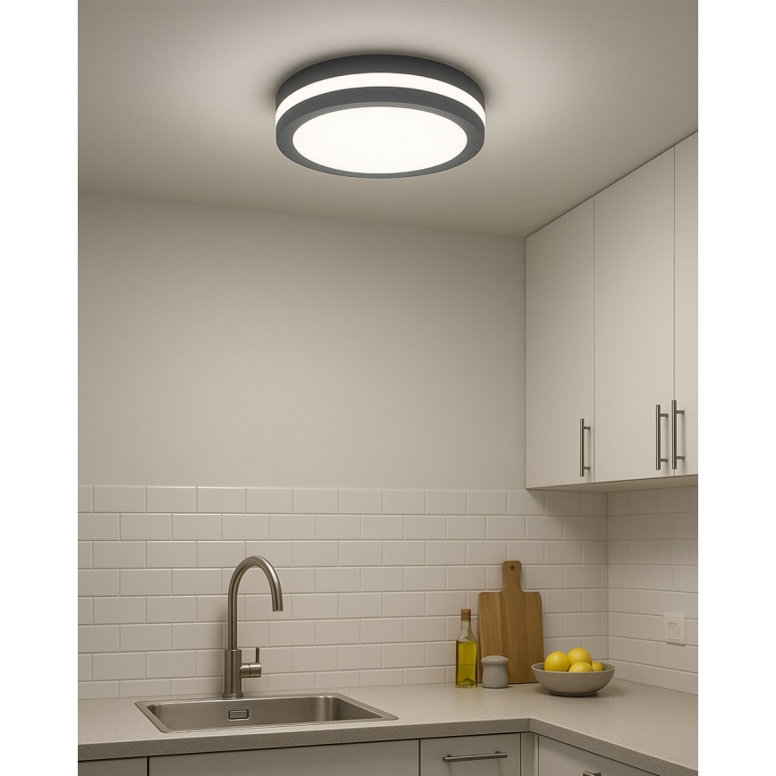 LED-kattovalaisin kylpyhuoneeseen liiketunnistimella LED/20W/230V 3000/4000/6500K Ø 23 cm IP54 antrasiitti