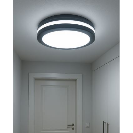 LED-kattovalaisin kylpyhuoneeseen liiketunnistimella LED/20W/230V 3000/4000/6500K Ø 23 cm IP54 antrasiitti