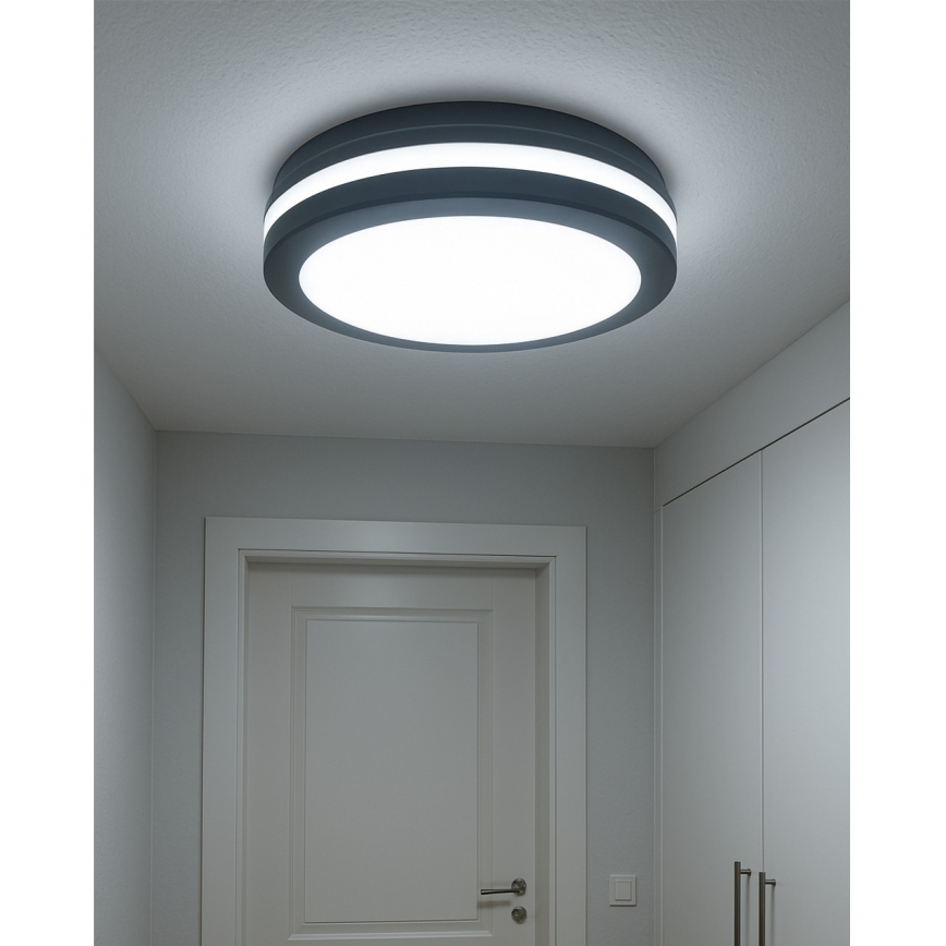 LED-kattovalaisin kylpyhuoneeseen liiketunnistimella LED/20W/230V 3000/4000/6500K Ø 23 cm IP54 antrasiitti