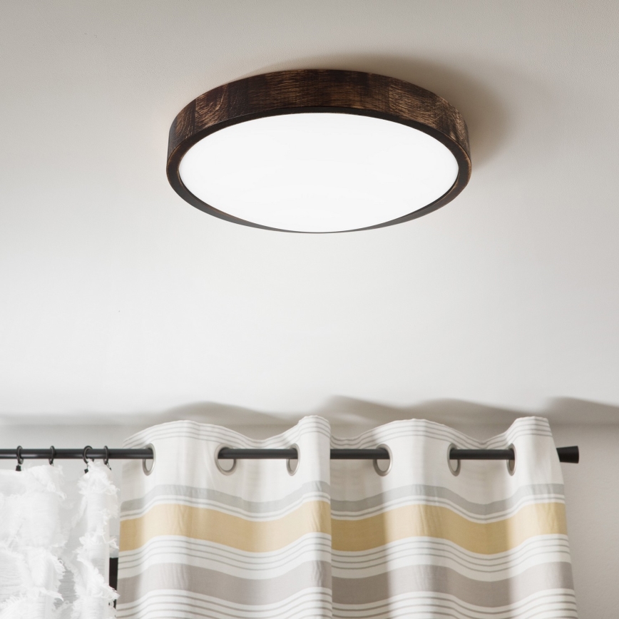 LED-kattovalaisin OAK SMOKY SLIM, 36 W, 230 V, 4000 K, Ø 37 cm, tammi/tummanruskea