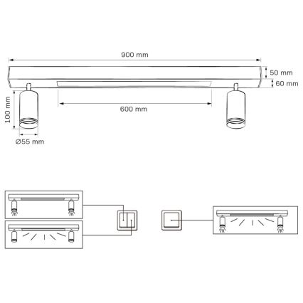 LED-kattovalaisin PARIISI LED/24W/230V + 2xGU10/10W musta