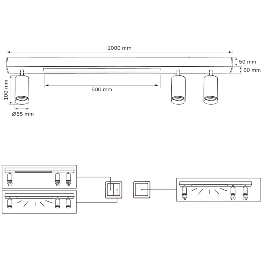 LED-kattovalaisin PARIISI LED/24W/230V + 3xGU10/10W musta